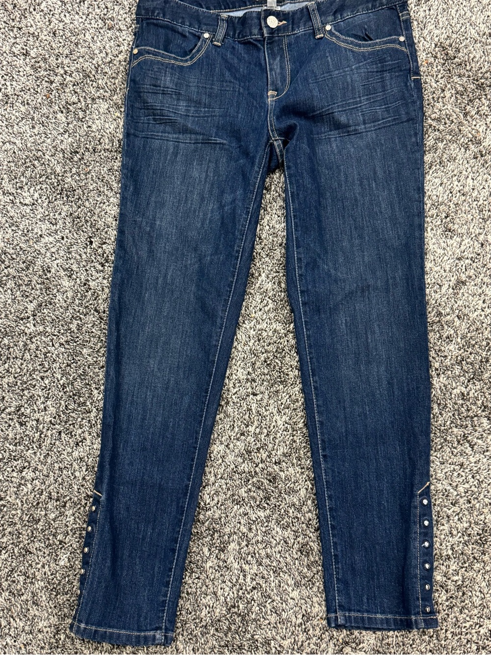 Dark Blue Skinny Jeans with Stud Trim